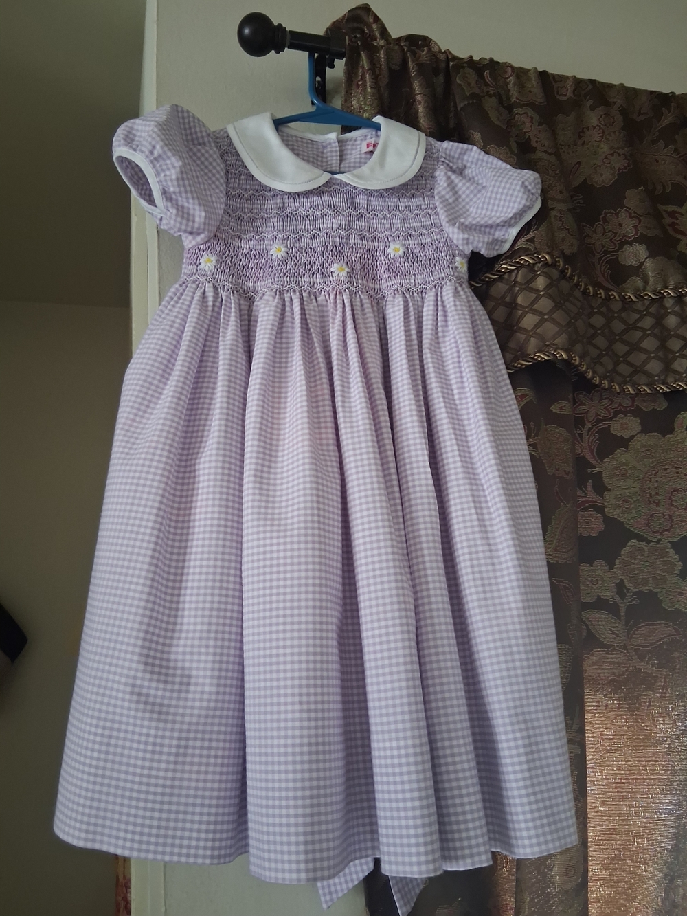 FRIENDS Vintage Purple Lavander Lilac & White Gingham Smocked Girls Dress Sz 2T